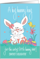 Hand Lettered Easter for Daughter A Bunny Hug Bunny with Toy Bunny card