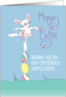 Hand Lettered White Easter Bunny in Arabesque on Stacked Easter Eggs card