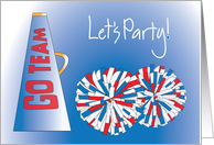 Invitation for Cheer Party with Pom Poms and Megaphone card