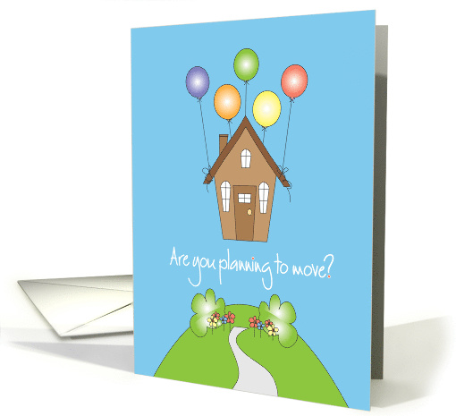 Business Planning to Move blank note card with house and balloons card