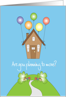 Business Planning to Move blank note card with house and balloons card
