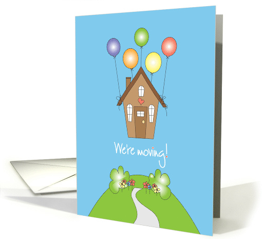 Announcement of We're Moving with house and balloons card (1010017)