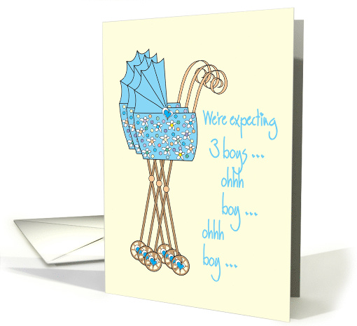Announcement We're expecting baby boy triplets card (1010053)