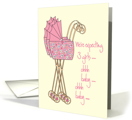 Announcement We're expecting baby girl triplets card (1010055)