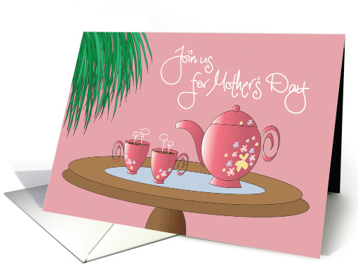 Mother's Day Party Invitation Floral Tea Set on Bistro... (1011873)