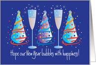 New Year’s Bubbles with Happiness with Party Hats for Boyfriend card