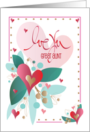 Hand Lettered Valentine Love You Great Aunt Hearts and Floral Leaves card