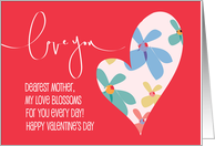 Hand Lettered Love You Valentine for Mom with Floral Patterned Heart card