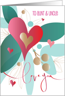 Hand Lettered Valentine’s Aunt and Uncle with Floral Heart and Greens card
