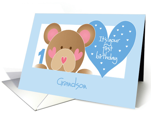First Birthday for Grandson with Teddy Bear, Hearts &... (1016251)