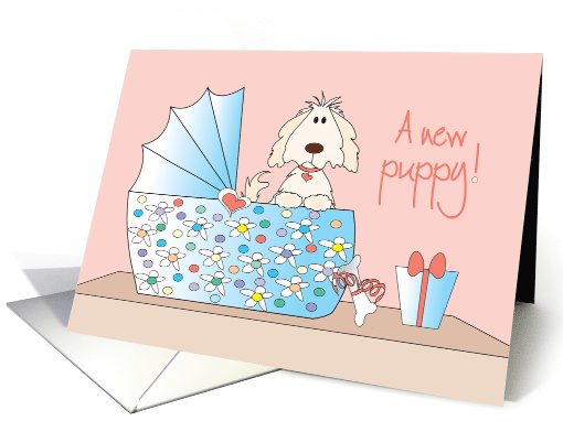 Congratulations for New Puppy, with floral bassinette card (1019211)