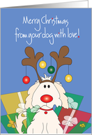 Christmas From Pet Dog with Reindeer Antlers and Ornaments card