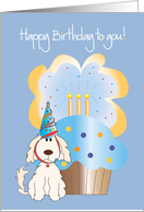 Happy Birthday From Pet Dog with Party Hat and Cupcake card