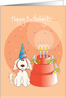 Happy Birthday To Pet Dog with Party Hat and Dog Dish Cake card