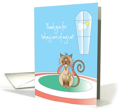 Thank you for Watching Pet Cat with Colorful Rug and Window card