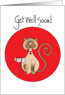 Get Well for Pet Cat with Crutch and Wrapped Paw card