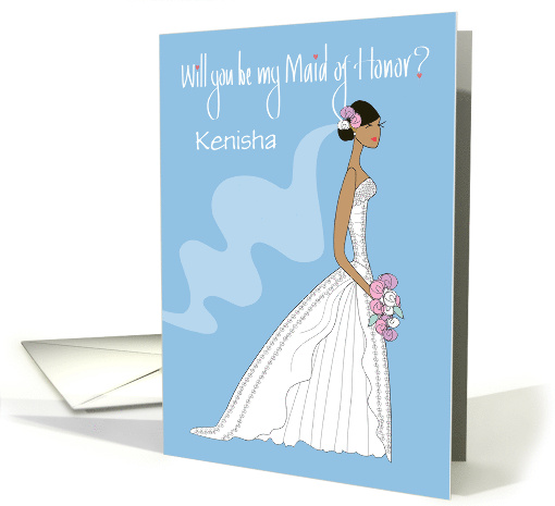 Hand Lettered Be my Maid of Honor Black Haired Bride Custom Name card