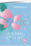 Hand Lettered Will you be my Flower Girl Floral Invitation Custom Name card