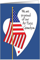 Birthday for Air Force Grandson, American Flag and Heart card