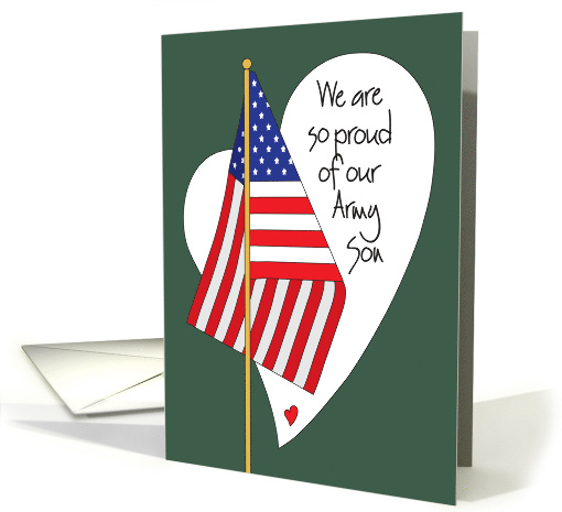 Birthday for Army Son, American Flag , Heart and Hand Lettering card