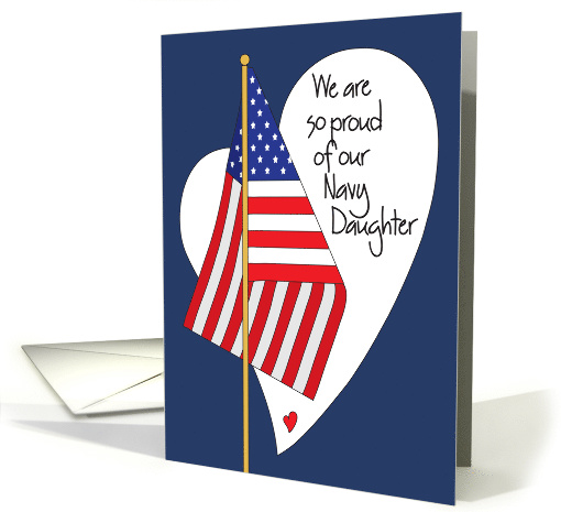 Birthday for Navy Daughter, American Flag, Heart & Hand Lettering card