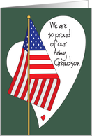 Birthday for Army Grandson, American Flag and Heart card