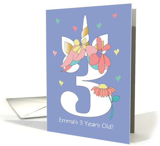 Unicorn Birthday for 3 Year Old Large Number Three and... (1051137)