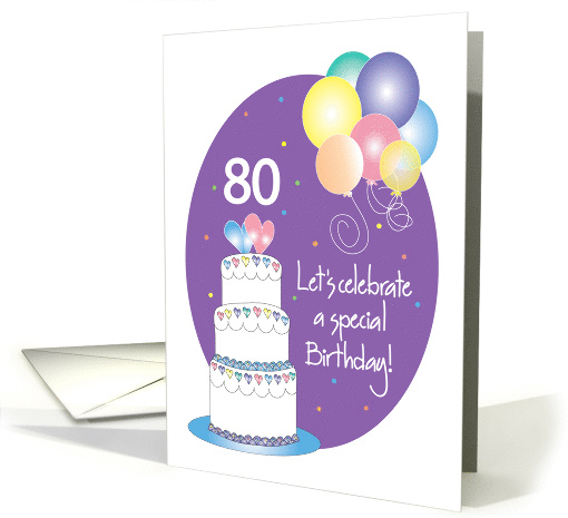 Hand Lettered 80th Birthday Party Invitation Cake, Hearts... (1052507)