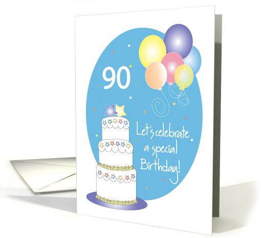 Hand Lettered 90th Birthday Party Invitation Cake, Stars... (1052517)
