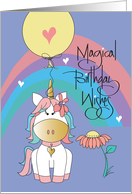 Birthday with Rainbow Magical Birthday Wishes with White Unicorn card