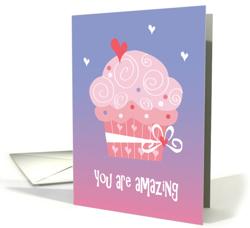 Birthday for Special Lady, Pink Cupcake Swirled with Bow & Hearts card