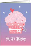 Birthday for Special Lady, Pink Cupcake Swirled with Bow & Hearts card