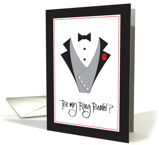 Hand Lettered Invitation to Be Ring Bearer Tuxedo with Red Rose card