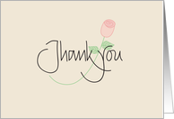 Hand Lettered Thank you, Calligraphy with pink long stemmed rose card