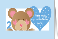 Invitation for Boy’s 2nd Birthday Party with Teddy Bear and Hearts card