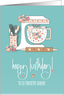 Hand Lettered Birthday to Baker Decorated Floral & Heart Mixing Bowl card