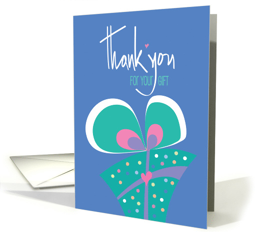 Thank you for Gift in Calligraphy, with Polka Dot Wrapped Gift card