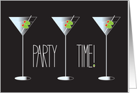 Party Time Invitation for Cocktail Party Martini Glasses and Olives card