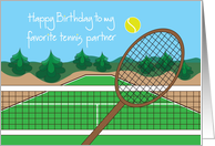Happy Birthday to Favorite Tennis Partner, Tennis Racquet and Ball card