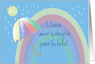 Felicidades Para Beb Nuevo con Arco Iris y Sombrilla Hermosa card