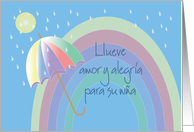 Felicidades Para Nia Nueva con Arco Iris y Sombrilla Hermosa card