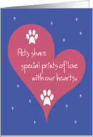 Hand Lettered Sympathy for Loss of Pet, Heart, Pawprints & Stars card