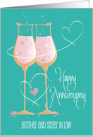 Hand Lettered Anniversary Brother and Sister in Law Toasting Glasses card