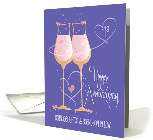 1st Anniversary Granddaughter & Grandson in Law Champagne Glasses card