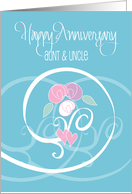 Hand Lettered Anniversary for Aunt and Uncle, White Swirls & Hearts card