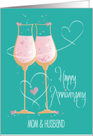 Hand Lettered Anniversary for Mom and Husband, Champagne Glasses card