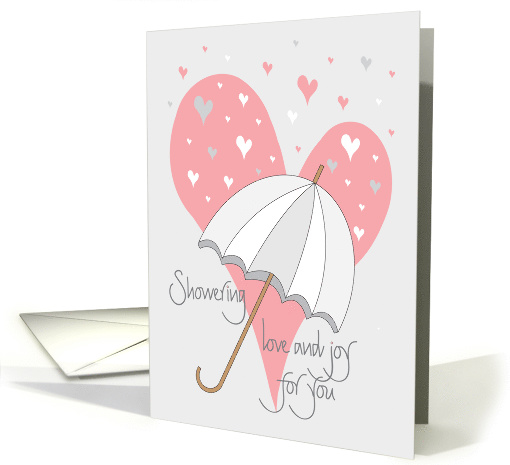 Hand Lettered Bridal Shower with Umbrella and Heart Raindrops card