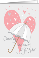 Bridal Shower for Sister with Umbrella and Heart Raindrops card