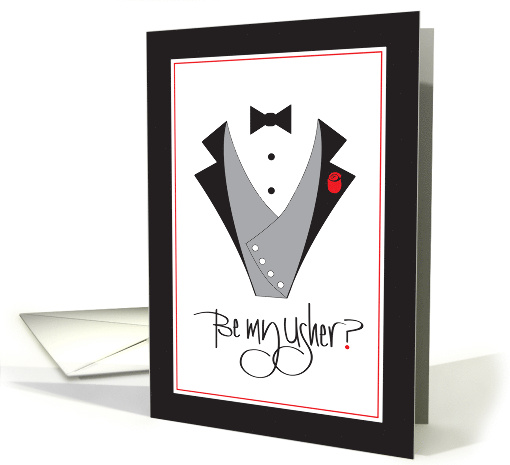 Hand Lettered Invitation for Usher at Wedding Tuxedo and Red Rose card