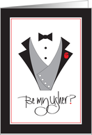 Hand Lettered Invitation for Usher at Wedding Tuxedo and Red Rose card